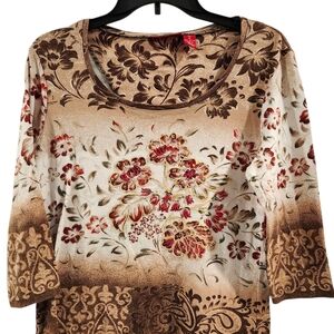 Gloria Vanderbilt Brown and Cream Floral Blouse